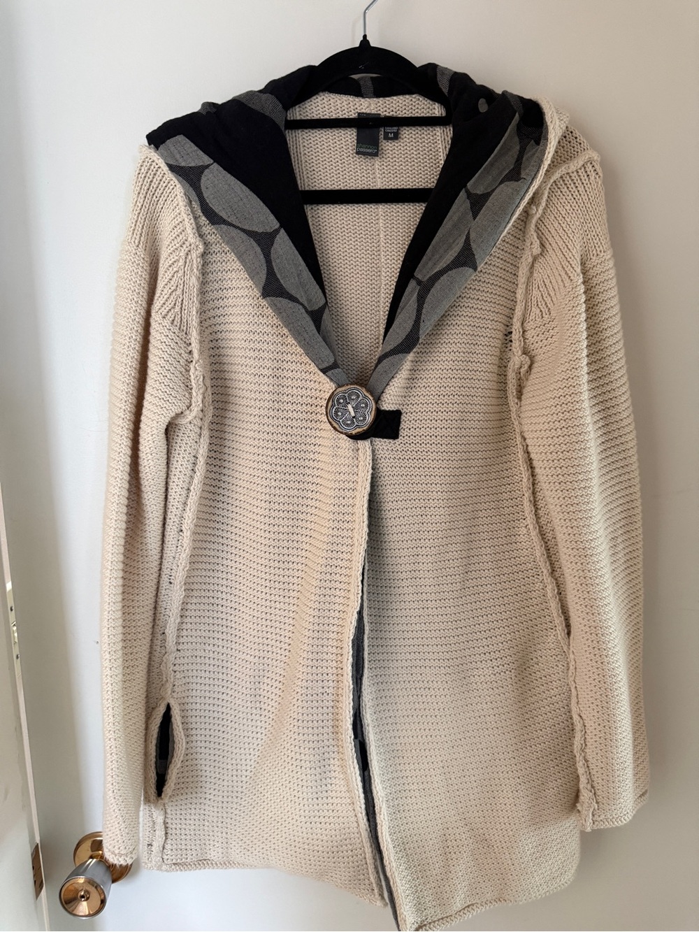 Shannon Passero Cream Cotton Hooded Cardigan Sweater Jacket Medium